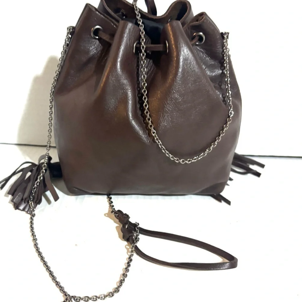 Miu Miu Brown Leather crossbody Drawstring mini Bag